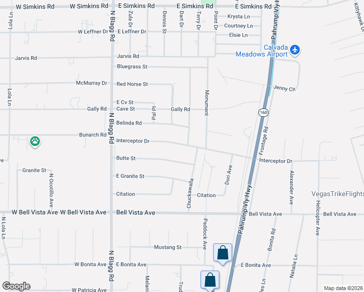 map of restaurants, bars, coffee shops, grocery stores, and more near 361 Interceptor Drive in Pahrump