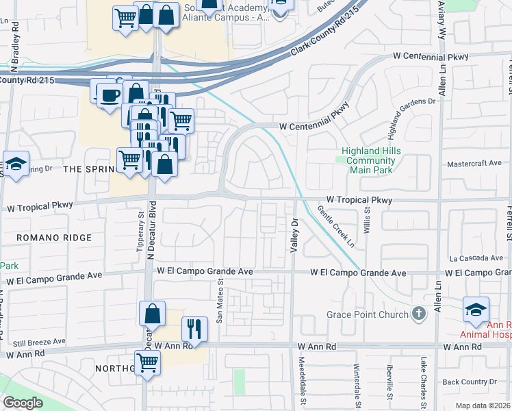 map of restaurants, bars, coffee shops, grocery stores, and more near 29 West Tropical Parkway in North Las Vegas