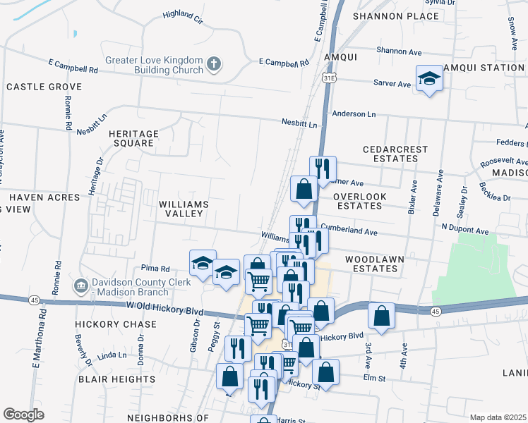 map of restaurants, bars, coffee shops, grocery stores, and more near 228 Williams Avenue in Madison