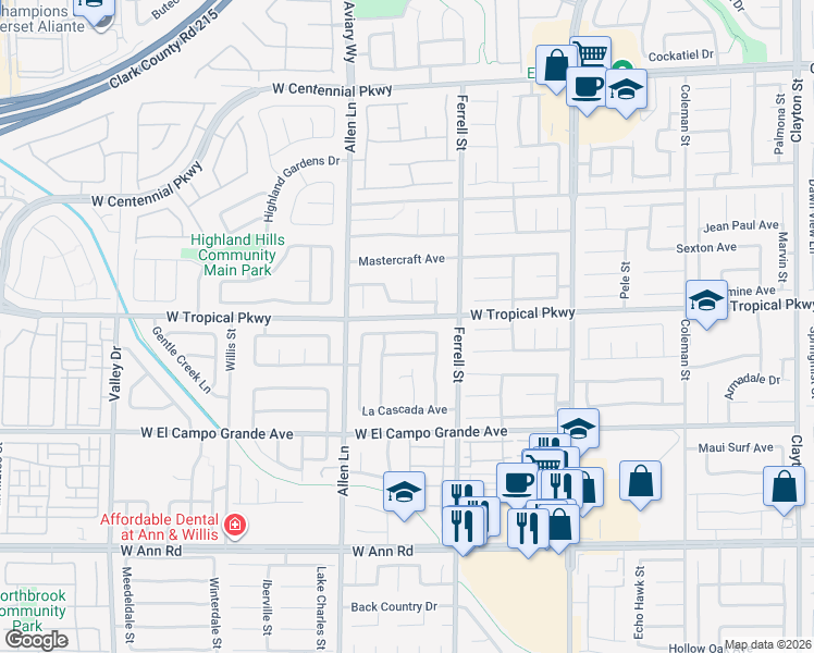 map of restaurants, bars, coffee shops, grocery stores, and more near 3424 Cantura Bluff Ave in North Las Vegas