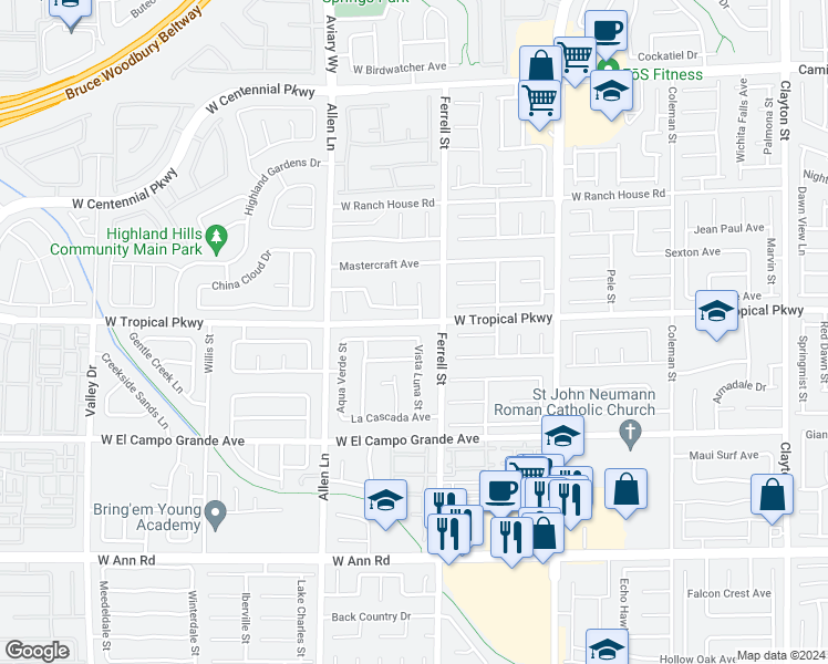 map of restaurants, bars, coffee shops, grocery stores, and more near 3404 Cantura Bluff Avenue in North Las Vegas