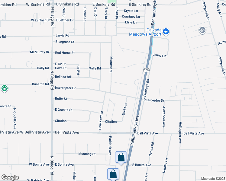 map of restaurants, bars, coffee shops, grocery stores, and more near 460 Interceptor Drive in Pahrump