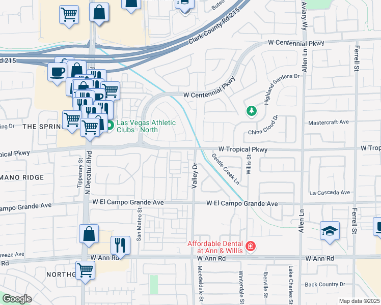 map of restaurants, bars, coffee shops, grocery stores, and more near 5855 Valley Drive in North Las Vegas