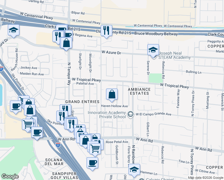 map of restaurants, bars, coffee shops, grocery stores, and more near 6900 Cloudy Ridge Court in Las Vegas
