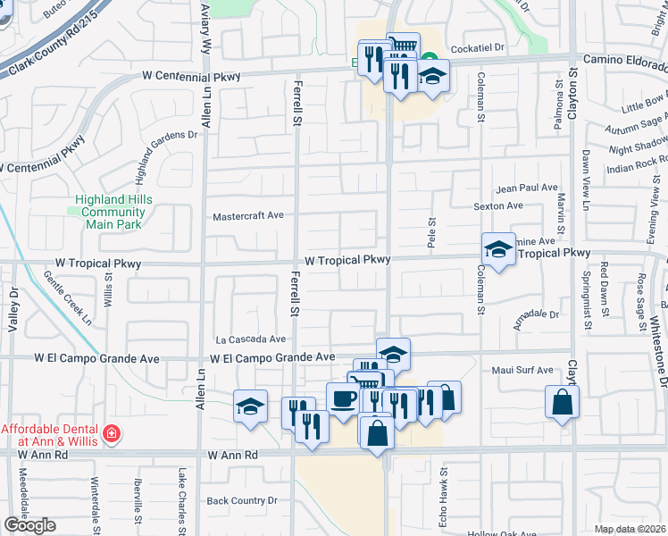 map of restaurants, bars, coffee shops, grocery stores, and more near 5934 Gingham Street in North Las Vegas