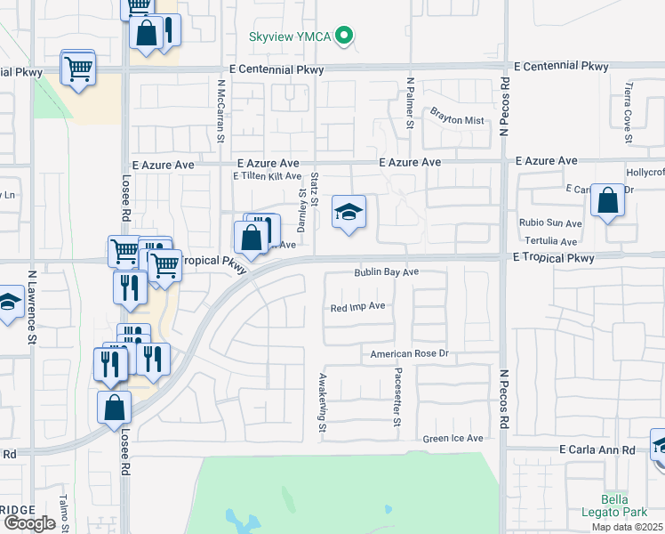 map of restaurants, bars, coffee shops, grocery stores, and more near 3012 Bublin Bay Avenue in North Las Vegas