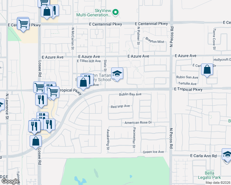 map of restaurants, bars, coffee shops, grocery stores, and more near 3024 Bublin Bay Avenue in North Las Vegas