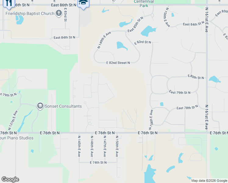 map of restaurants, bars, coffee shops, grocery stores, and more near 14611 East 78th Street North in Owasso
