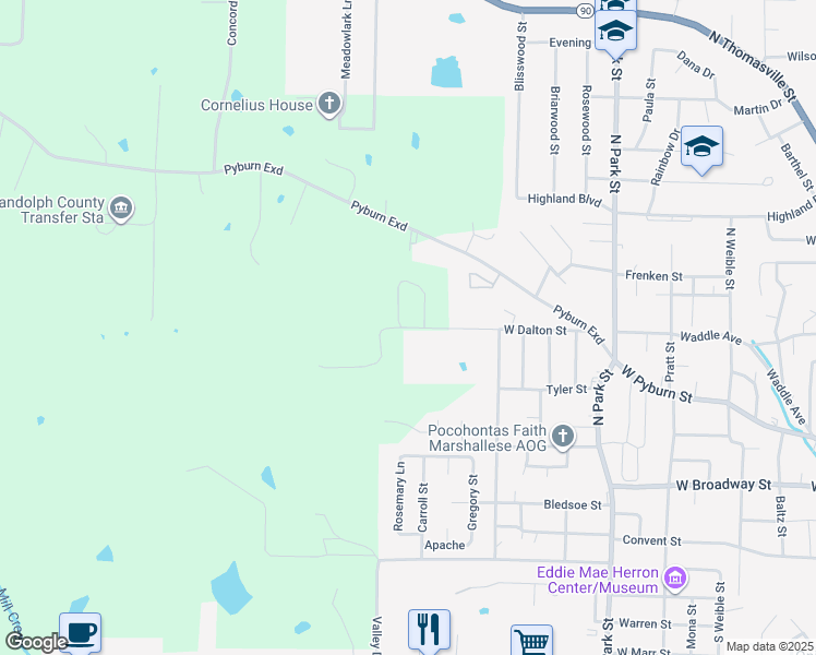 map of restaurants, bars, coffee shops, grocery stores, and more near 2509 Dalton Street in Pocahontas