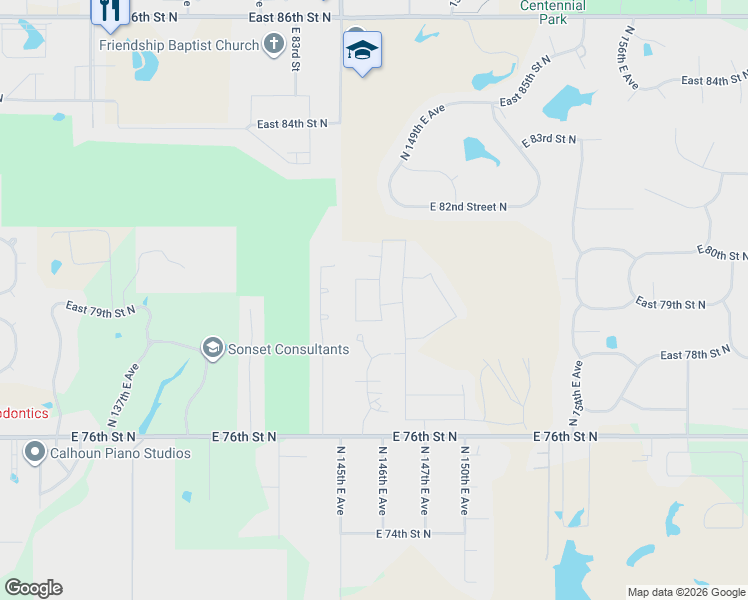 map of restaurants, bars, coffee shops, grocery stores, and more near 7817 North 144th East Avenue in Owasso