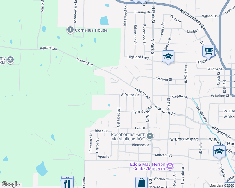 map of restaurants, bars, coffee shops, grocery stores, and more near 2408 West Dalton Street in Pocahontas