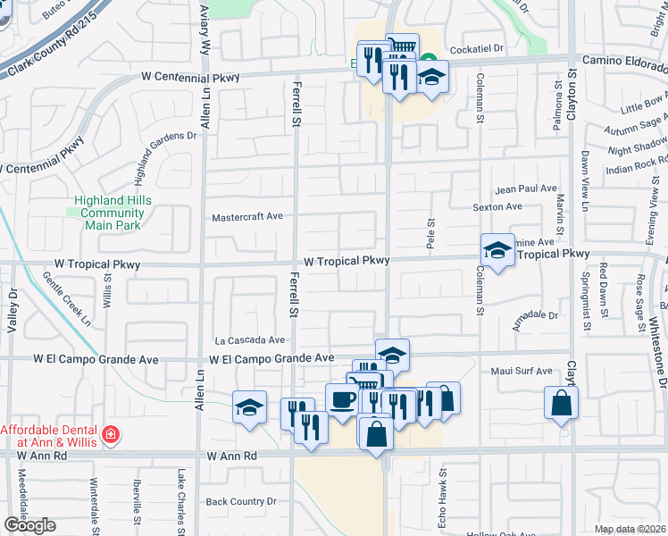 map of restaurants, bars, coffee shops, grocery stores, and more near 5934 Gingham Street in North Las Vegas