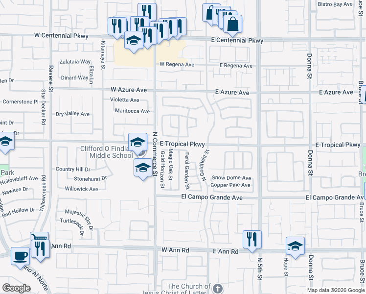 map of restaurants, bars, coffee shops, grocery stores, and more near 112 Palatial Pines Avenue in North Las Vegas