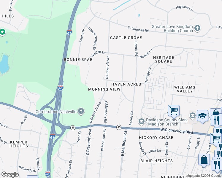 map of restaurants, bars, coffee shops, grocery stores, and more near 604 North Graycroft Avenue in Nashville