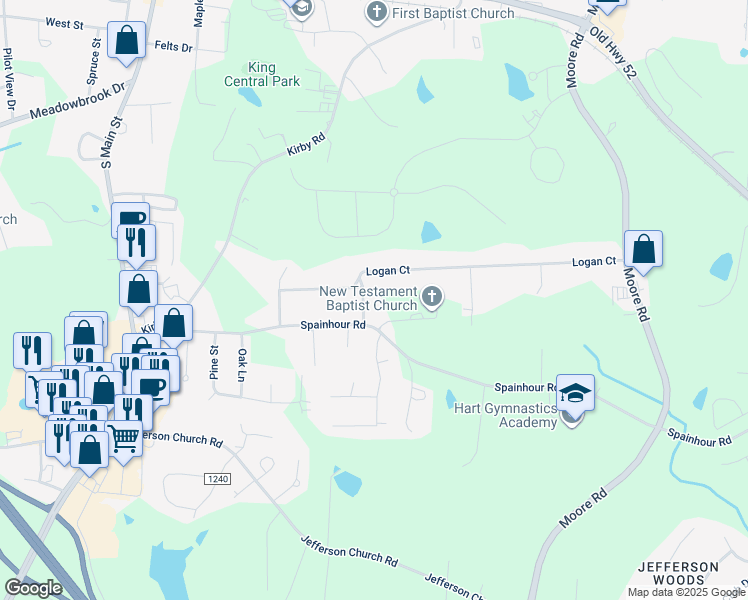 map of restaurants, bars, coffee shops, grocery stores, and more near 112 Logan Court in King
