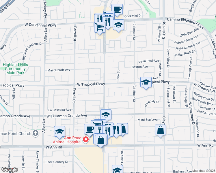 map of restaurants, bars, coffee shops, grocery stores, and more near 2810 Lava Rock Avenue in North Las Vegas