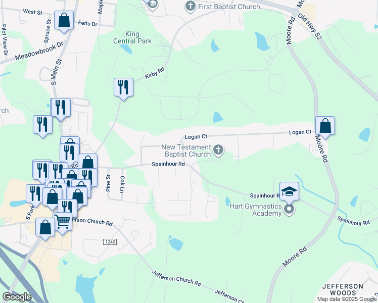 map of restaurants, bars, coffee shops, grocery stores, and more near 112 Logan Court in King