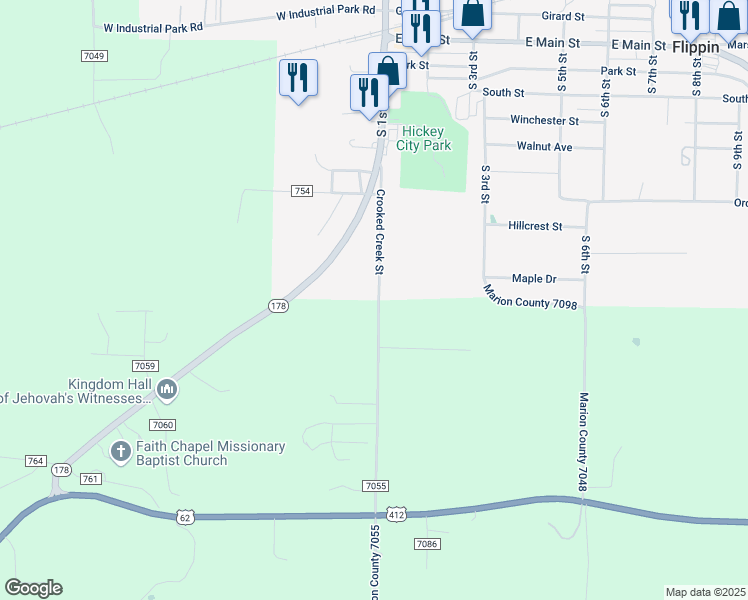 map of restaurants, bars, coffee shops, grocery stores, and more near 134 Crooked Creek Street in Flippin