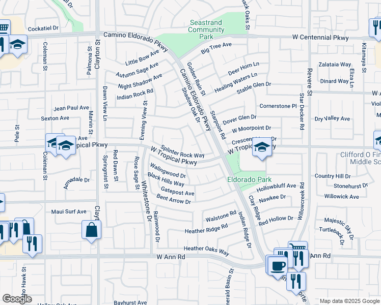 map of restaurants, bars, coffee shops, grocery stores, and more near 1528 Splinter Rock Way in North Las Vegas