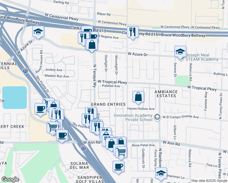 map of restaurants, bars, coffee shops, grocery stores, and more near 5921 Royal Castle Lane in Las Vegas