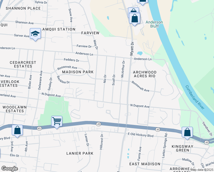 map of restaurants, bars, coffee shops, grocery stores, and more near 211 Scalf Drive in Nashville