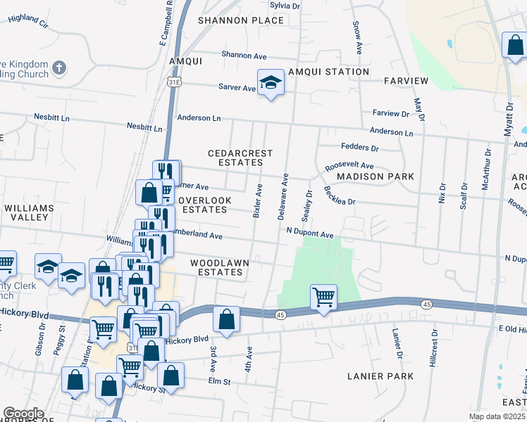 map of restaurants, bars, coffee shops, grocery stores, and more near 614 Bixler Avenue in Nashville