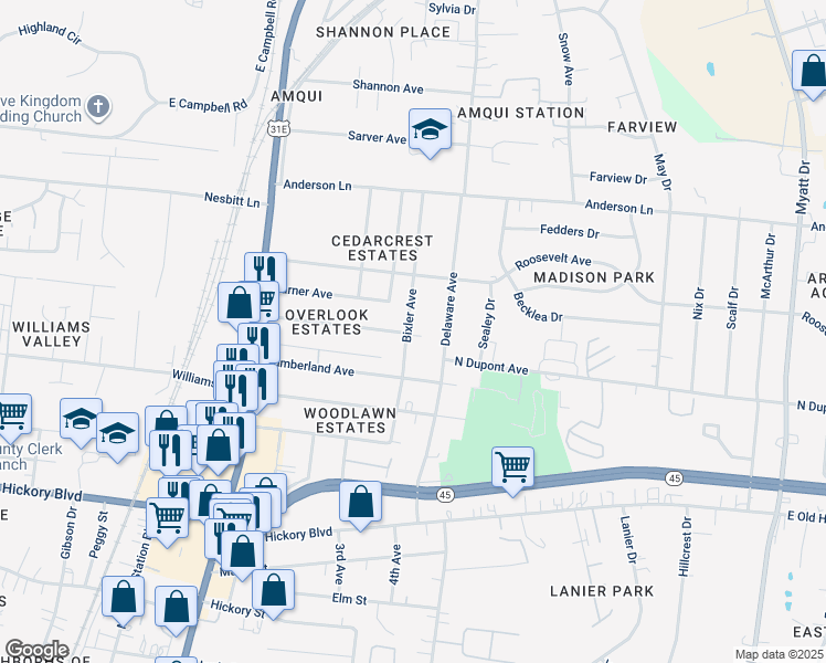 map of restaurants, bars, coffee shops, grocery stores, and more near 614 Bixler Avenue in Nashville