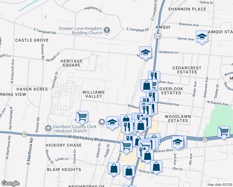 map of restaurants, bars, coffee shops, grocery stores, and more near 308 Williams Avenue in Nashville
