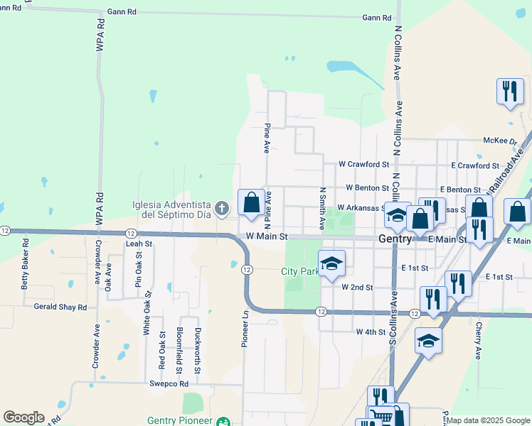 map of restaurants, bars, coffee shops, grocery stores, and more near 108 Pine Avenue in Gentry