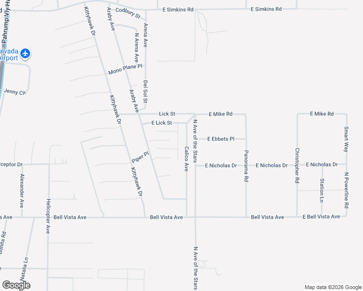 map of restaurants, bars, coffee shops, grocery stores, and more near 3370 Calico Avenue in Pahrump