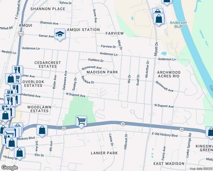 map of restaurants, bars, coffee shops, grocery stores, and more near 601 North Dupont Avenue in Nashville