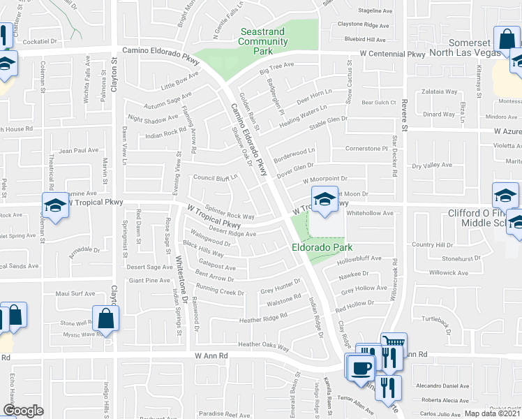 map of restaurants, bars, coffee shops, grocery stores, and more near 1505 Splinter Rock Way in North Las Vegas