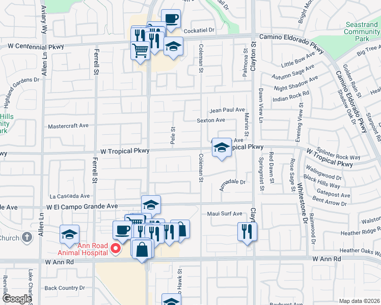 map of restaurants, bars, coffee shops, grocery stores, and more near 2502 Lava Rock Avenue in North Las Vegas