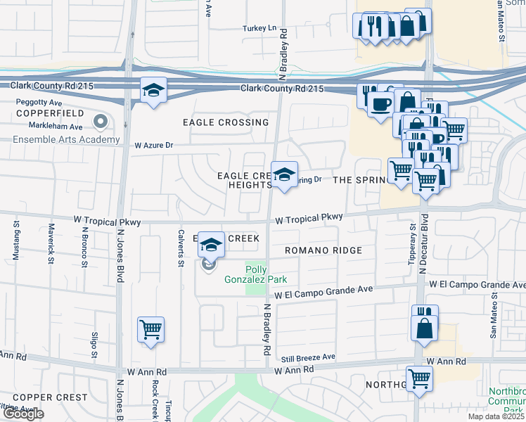 map of restaurants, bars, coffee shops, grocery stores, and more near 6004 Crystal Cascade Street in Las Vegas