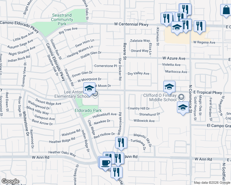 map of restaurants, bars, coffee shops, grocery stores, and more near 917 Whitehollow Avenue in North Las Vegas