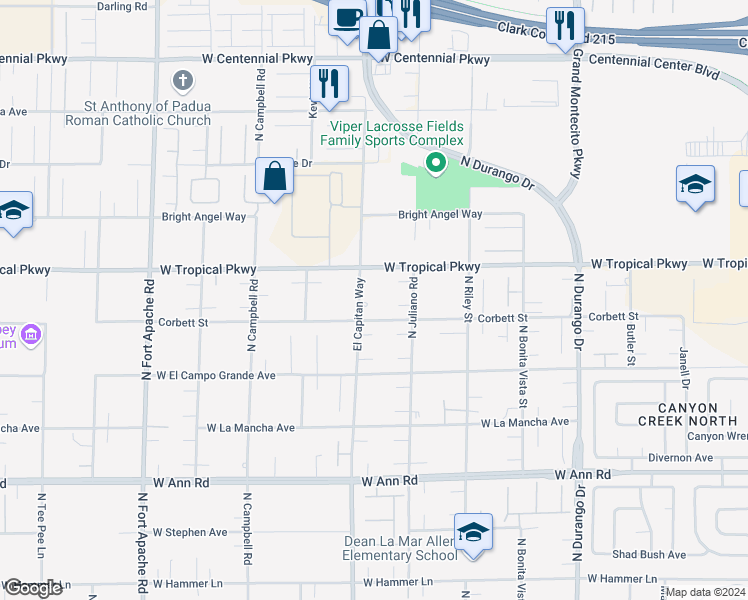 map of restaurants, bars, coffee shops, grocery stores, and more near 5930 North El Capitan Way in Las Vegas