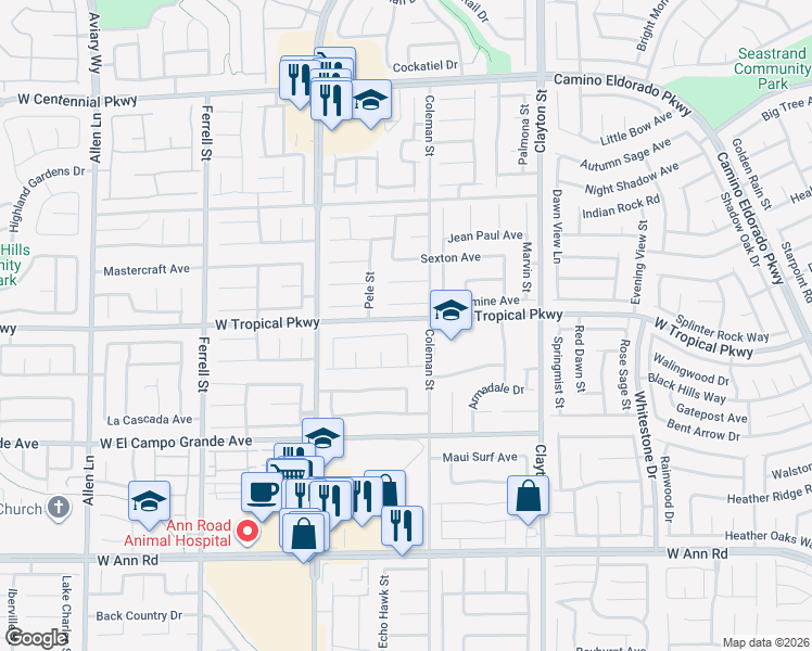 map of restaurants, bars, coffee shops, grocery stores, and more near 2502 Lava Rock Avenue in North Las Vegas