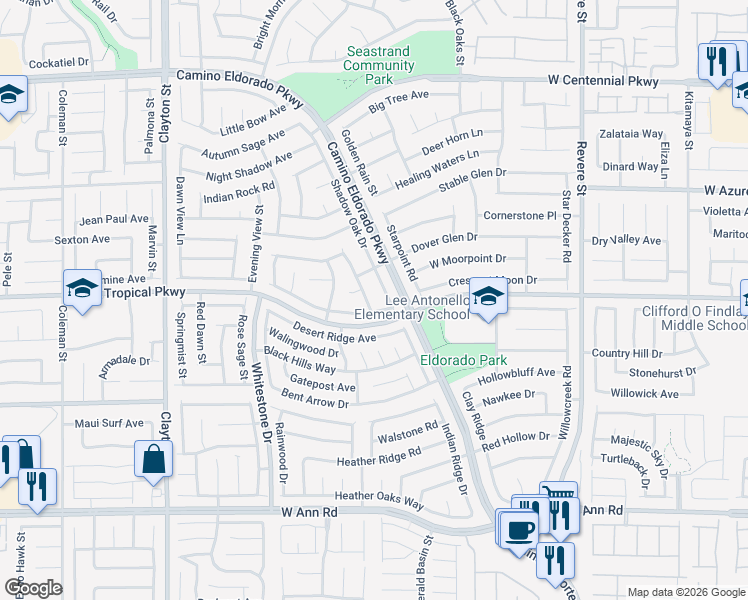 map of restaurants, bars, coffee shops, grocery stores, and more near 1505 Splinter Rock Way in North Las Vegas