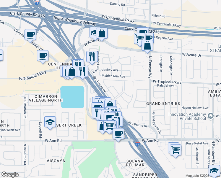 map of restaurants, bars, coffee shops, grocery stores, and more near 5900 Sky Pointe Drive in Las Vegas