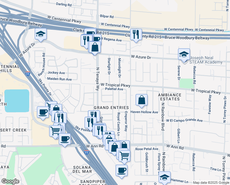 map of restaurants, bars, coffee shops, grocery stores, and more near 5924 Taj Mahal Drive in Las Vegas