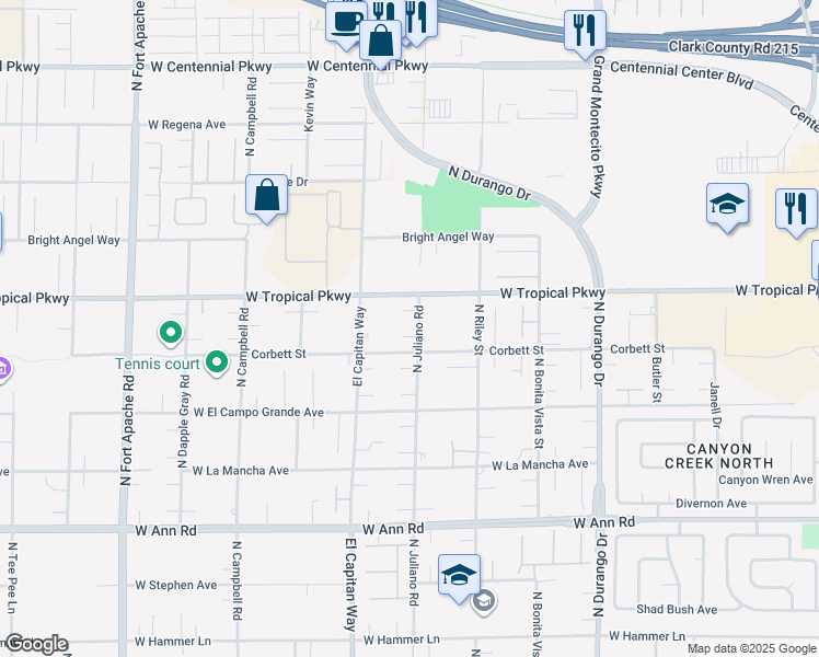 map of restaurants, bars, coffee shops, grocery stores, and more near 5945 North Juliano Road in Las Vegas