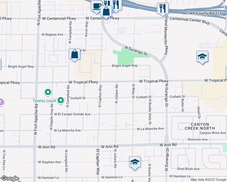 map of restaurants, bars, coffee shops, grocery stores, and more near 5945 North Juliano Road in Las Vegas