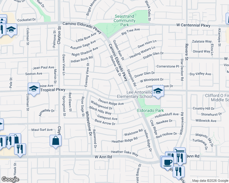 map of restaurants, bars, coffee shops, grocery stores, and more near 1613 Splinter Rock Way in North Las Vegas