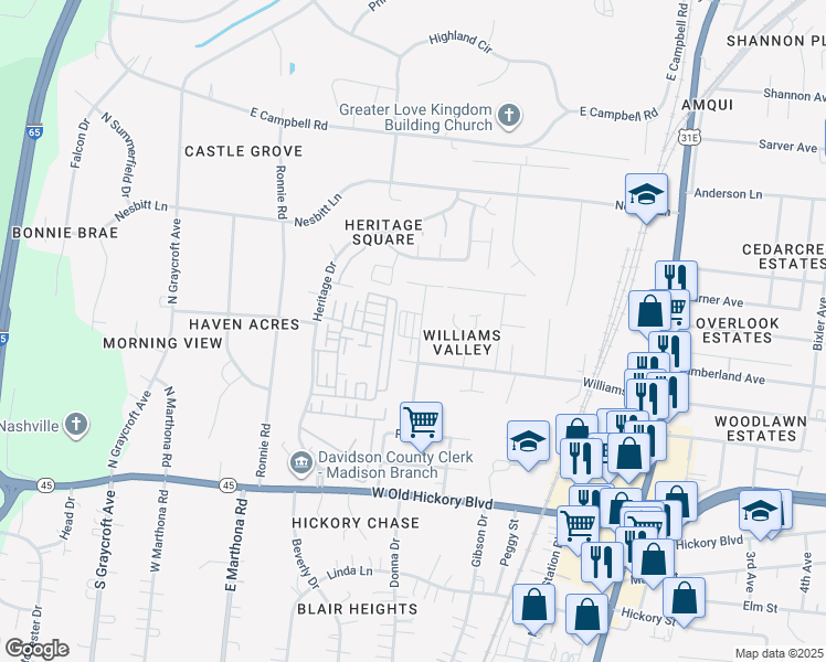 map of restaurants, bars, coffee shops, grocery stores, and more near 434 Williams Avenue in Nashville