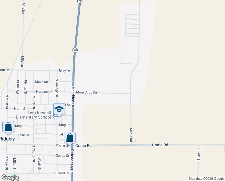 map of restaurants, bars, coffee shops, grocery stores, and more near 305 Monk Argo Road in Ridgely