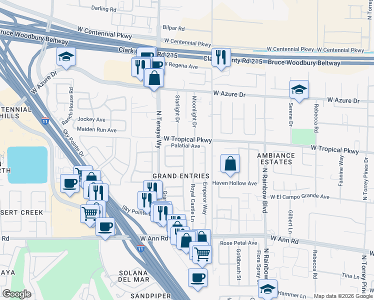 map of restaurants, bars, coffee shops, grocery stores, and more near 5928 Taj Mahal Drive in Las Vegas