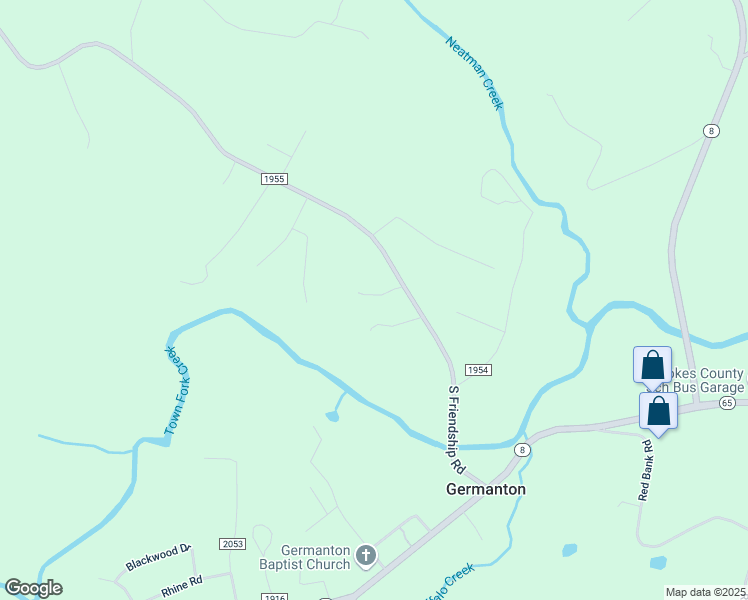 map of restaurants, bars, coffee shops, grocery stores, and more near 3602 South Friendship Road in Germanton
