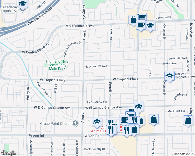 map of restaurants, bars, coffee shops, grocery stores, and more near 3425 Red Fire Ave in North Las Vegas