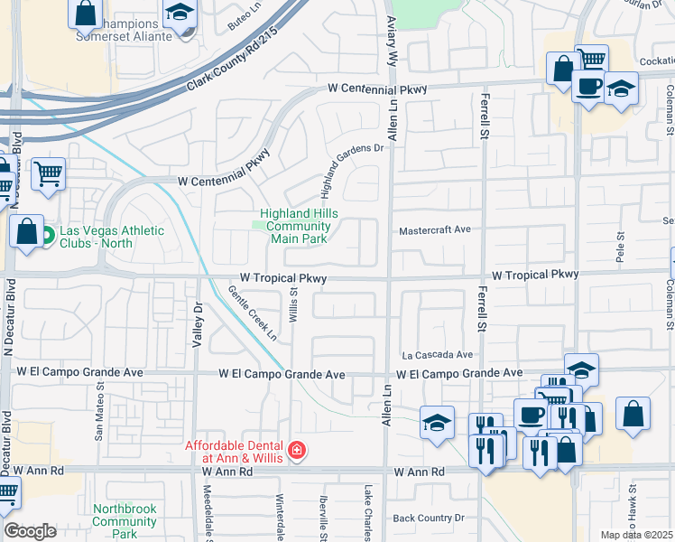 map of restaurants, bars, coffee shops, grocery stores, and more near 3821 Champagne Wood Drive in North Las Vegas