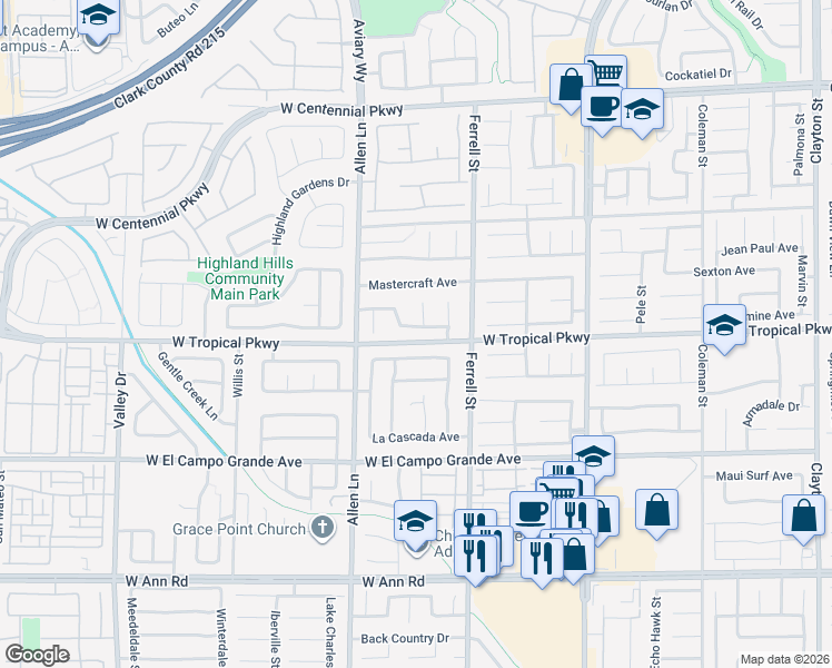 map of restaurants, bars, coffee shops, grocery stores, and more near 3424 Cantura Bluff Avenue in North Las Vegas